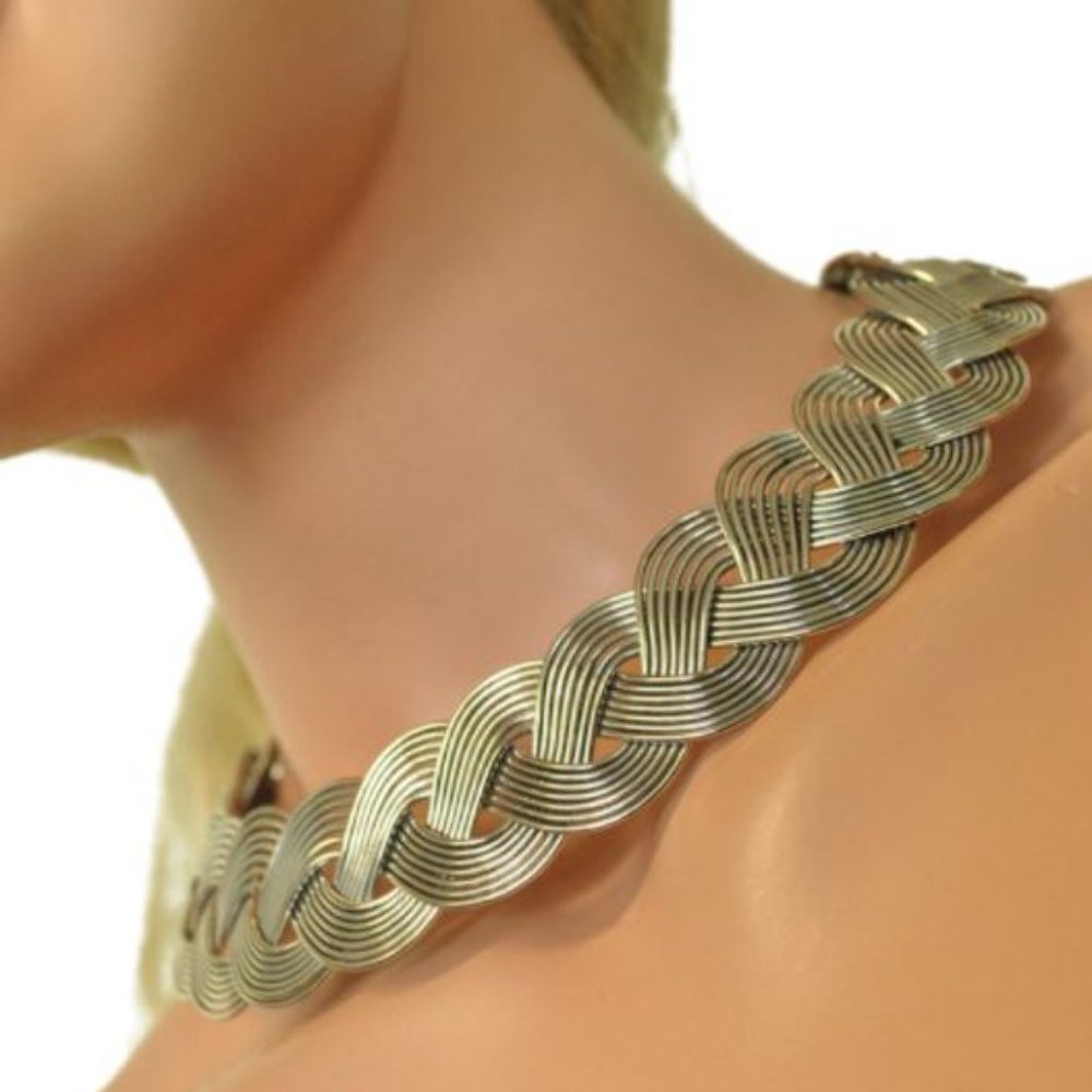Womens Celtic Knot Gold Choker Collar Necklace